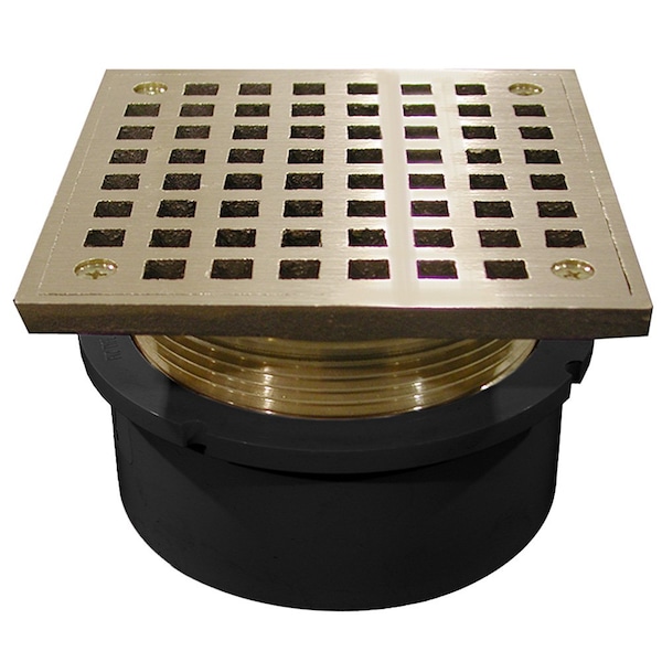 Jones Stephens 4in. PVC Hub Fit Drain Base with 3-1/2in. Metal Spud and 5in. Polished Brass Strainer D53064 - main